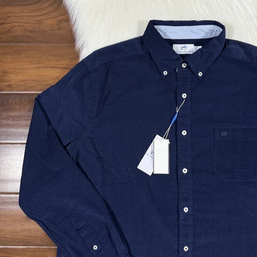 Southern Tide Size XL Blue Lightweight Bedford Cord Long Sleeve‎ Sport Shirt
